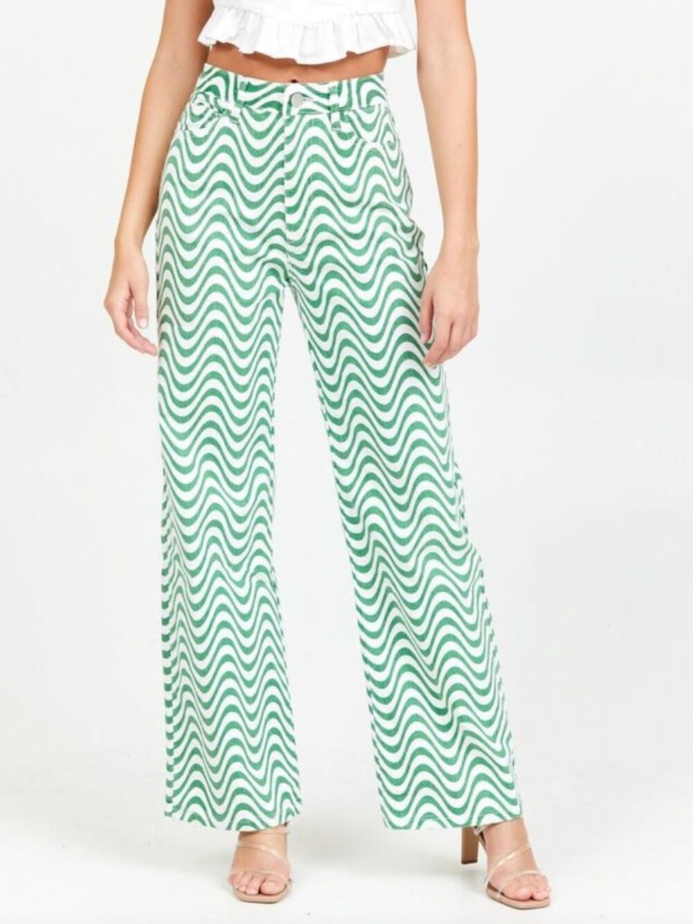 Altar'd State Poppy Pants Green Swirl Print Wide Leg Statement Jeans Size Small